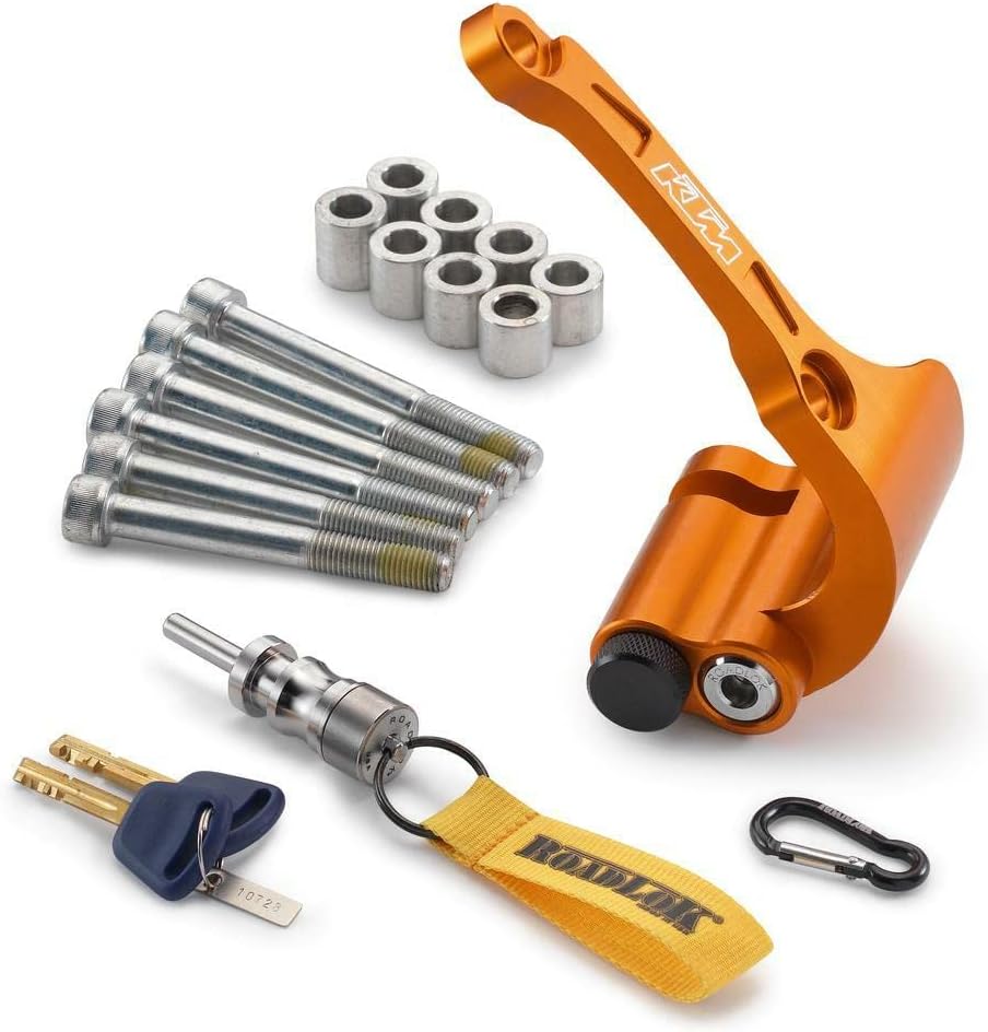 Antivol bloque-disque Roadlok anodisé orange avec BrakeBolt, deux clés et goupille de verrouillage
