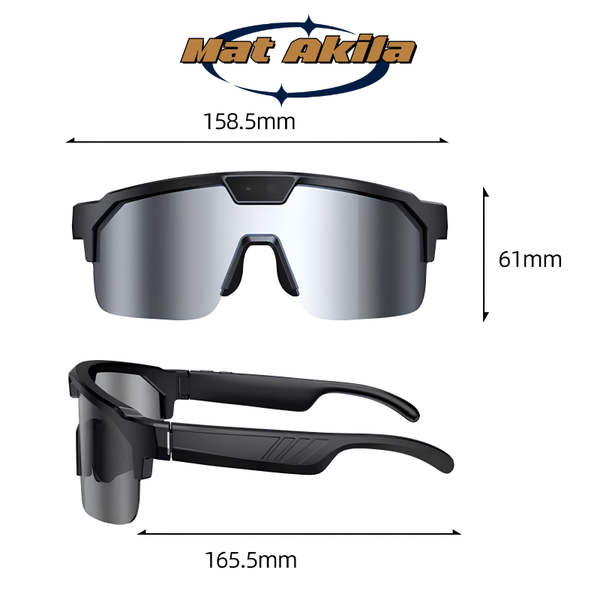 Lunettes sport connectées IA MAT AKILA, monture noire avec caméra intégrée