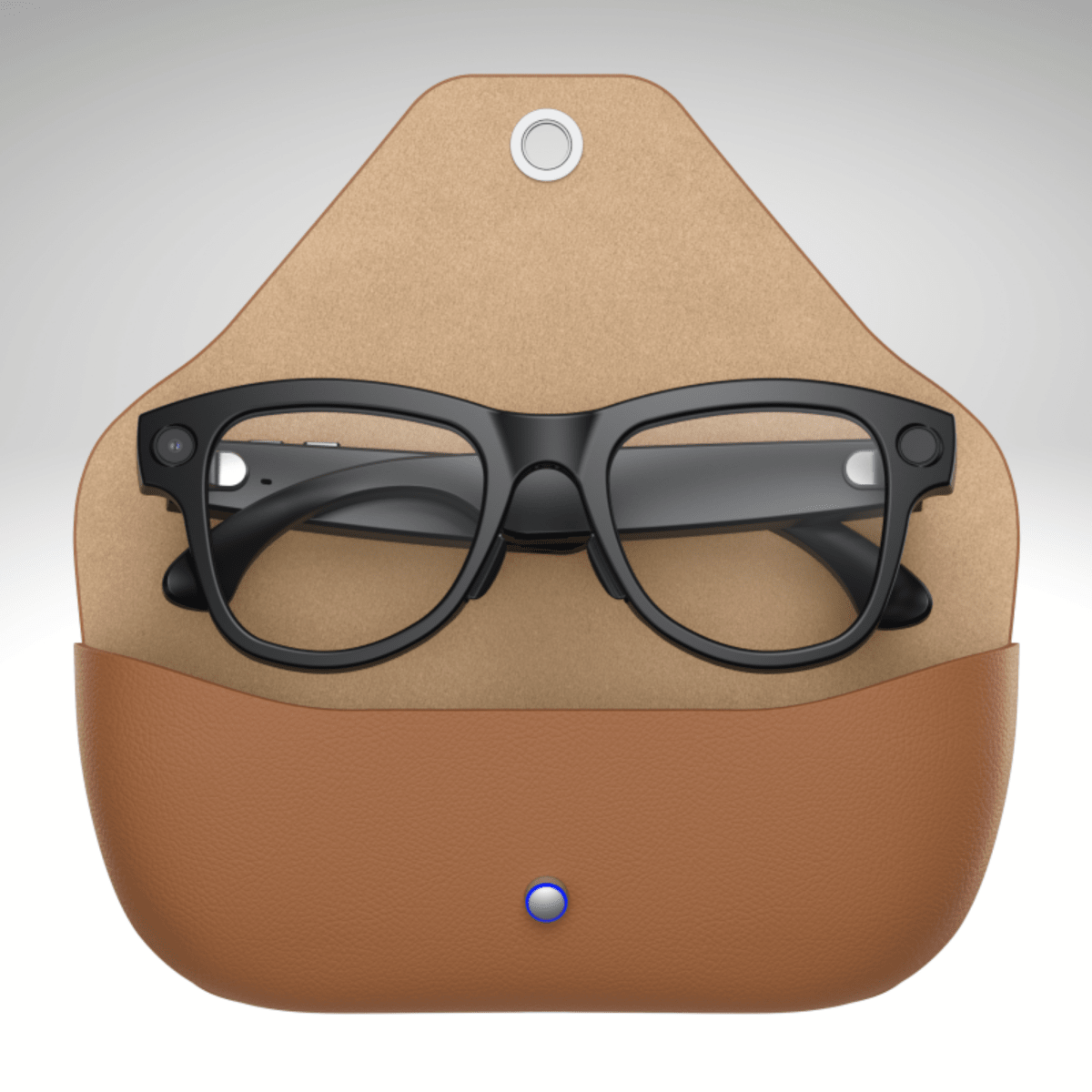 Lunettes intelligentes IA MAT AKILA, monture noire caméra intégrée avec étui chargeur marron