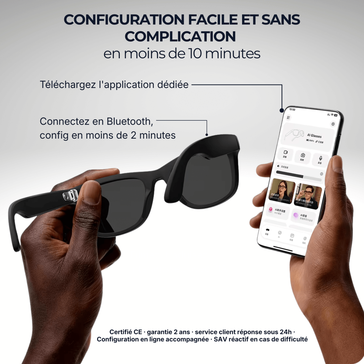 Lunettes intelligentes IA MAT AKILA, monture noire avec caméra intégrée