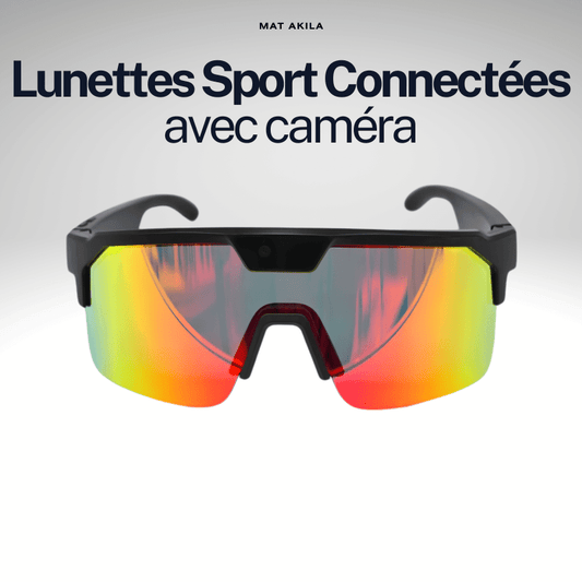 Lunettes sport connectées IA MAT AKILA, monture noire avec caméra intégrée