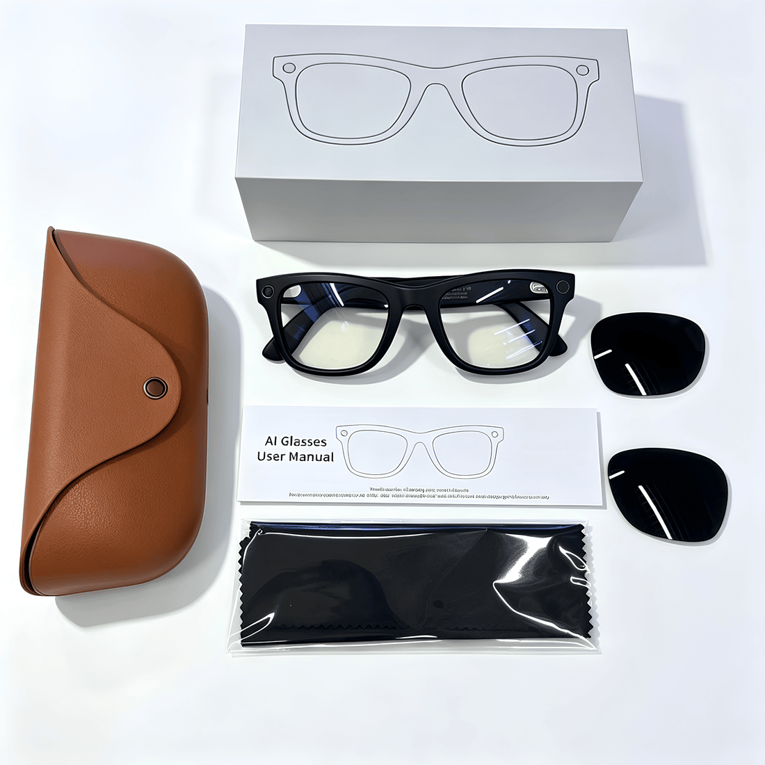 Boîte lunettes intelligentes avec certification CE et accessoires inclus