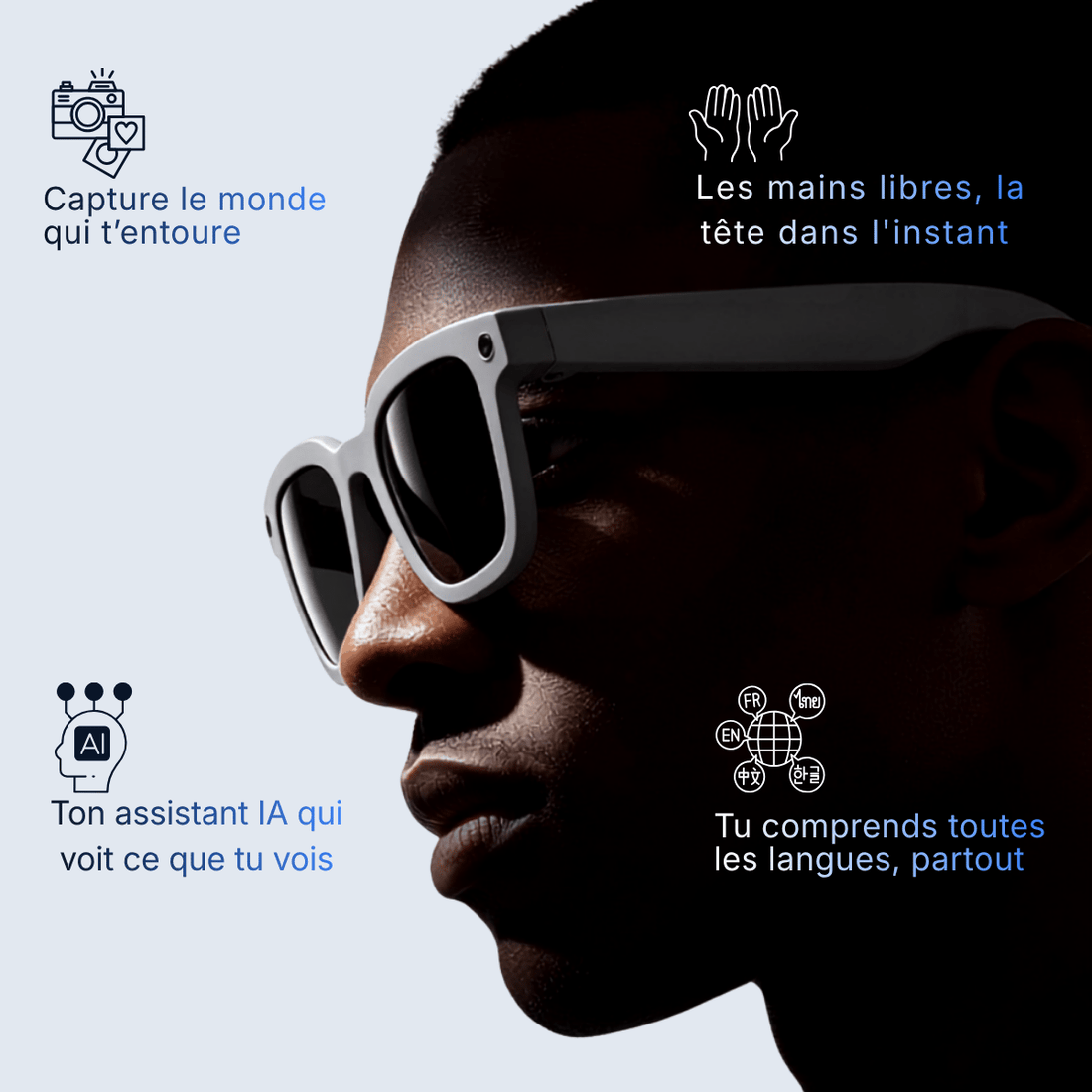 Homme portant des lunettes intelligentes légères pour créateur de contenu 2
