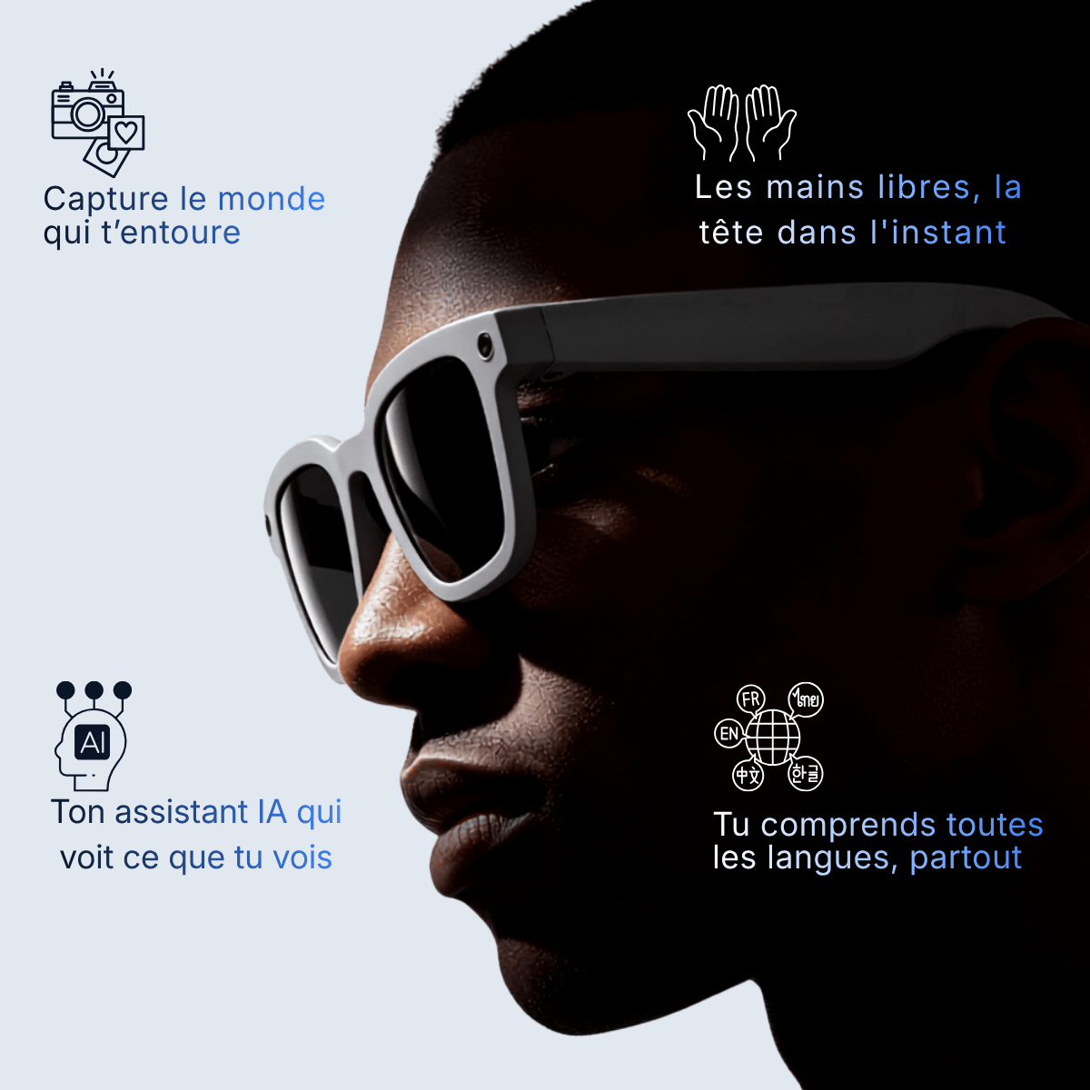 Homme portant des lunettes intelligentes légères pour créateur de contenu 2
