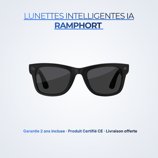Lunettes intelligentes IA Ramphort, monture noire avec caméra intégrée