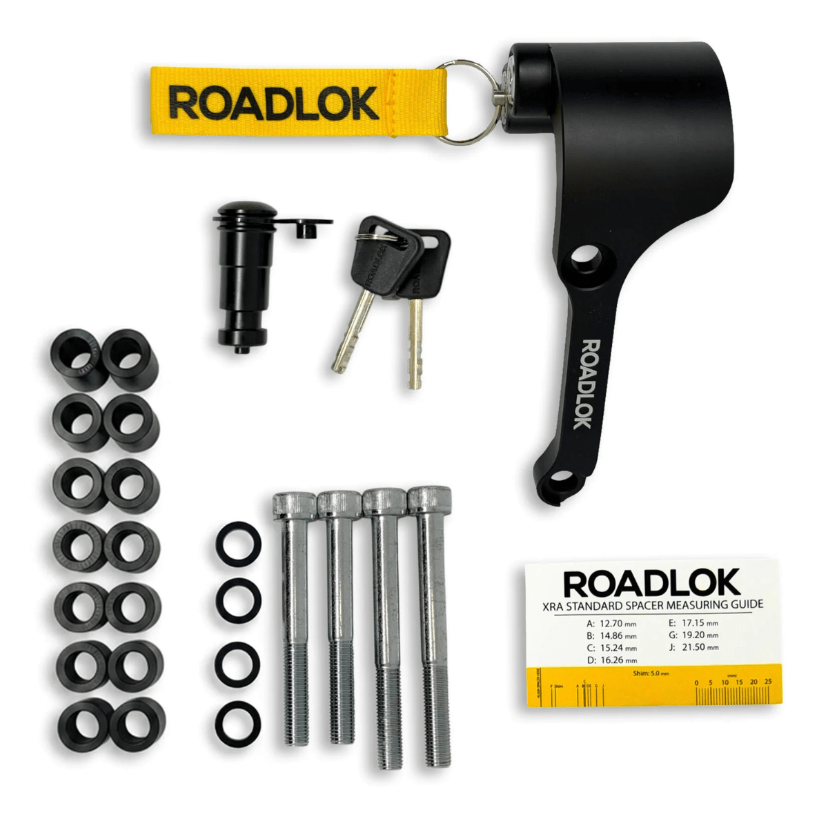 Antivol bloque-disque Roadlok anodisé noir avec BrakeBolt, deux clés et goupille de verrouillage