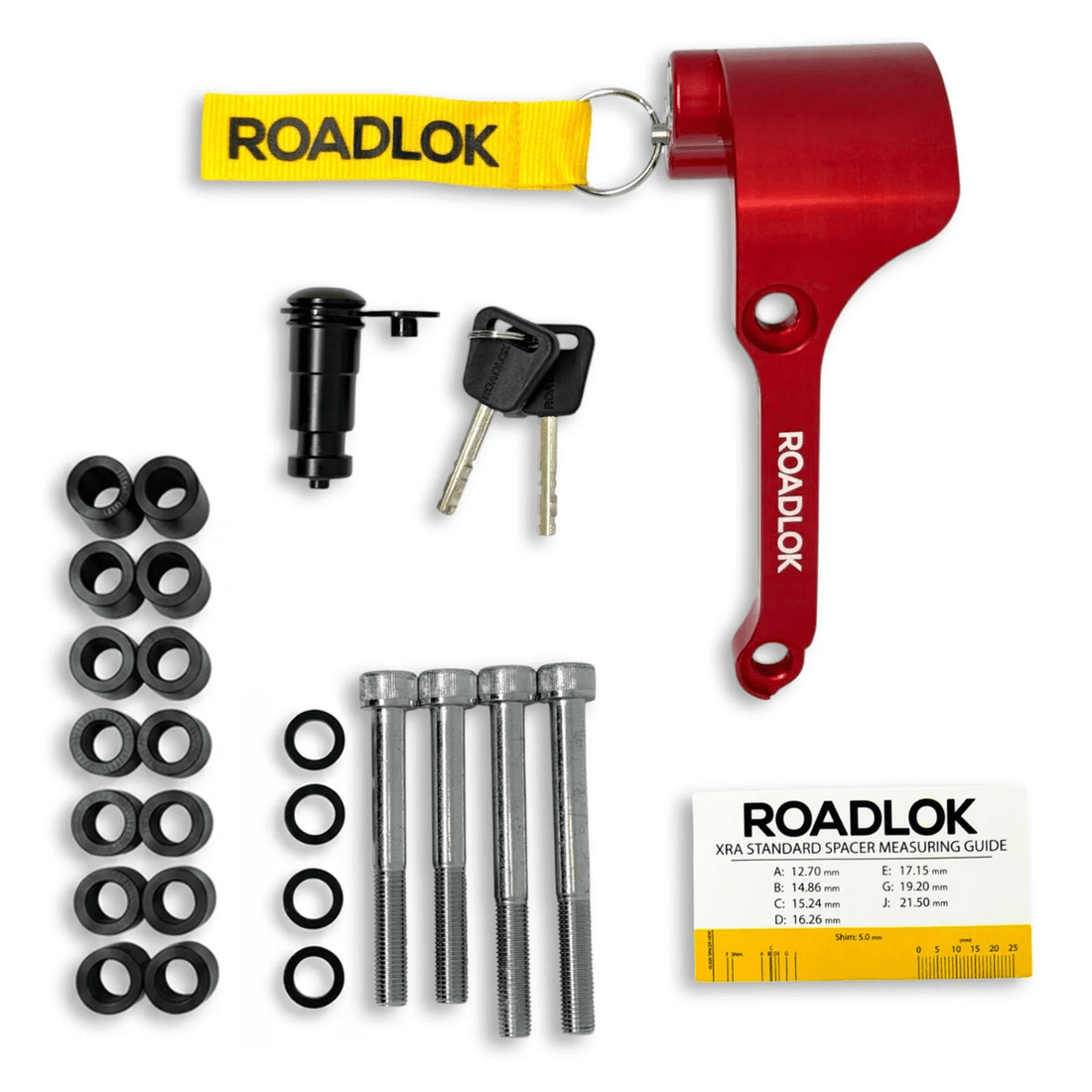 Antivol bloque-disque Roadlok anodisé rouge avec BrakeBolt, deux clés et goupille de verrouillage