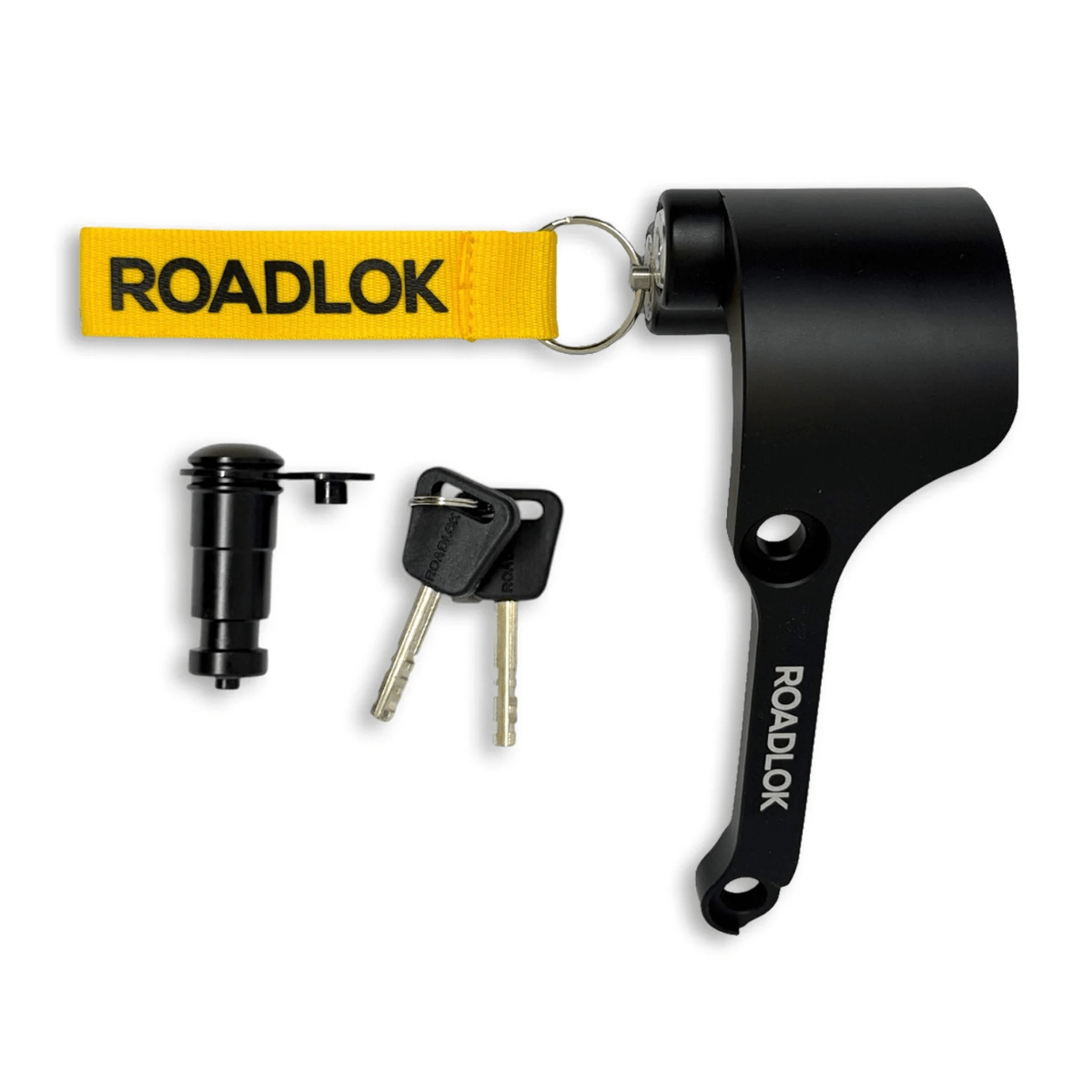 Antivol bloque-disque Roadlok anodisé noir avec BrakeBolt, deux clés et goupille de verrouillage