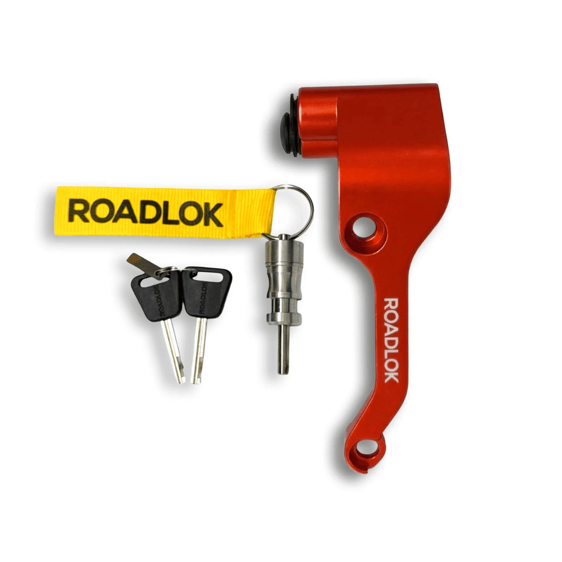 Antivol bloque-disque Roadlok anodisé rouge avec BrakeBolt, deux clés et goupille de verrouillage