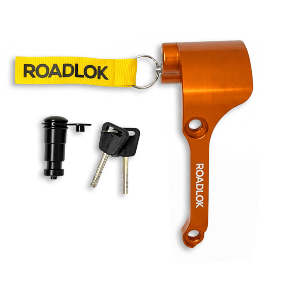 Antivol bloque-disque Roadlok anodisé orange avec BrakeBolt, deux clés et goupille de verrouillage