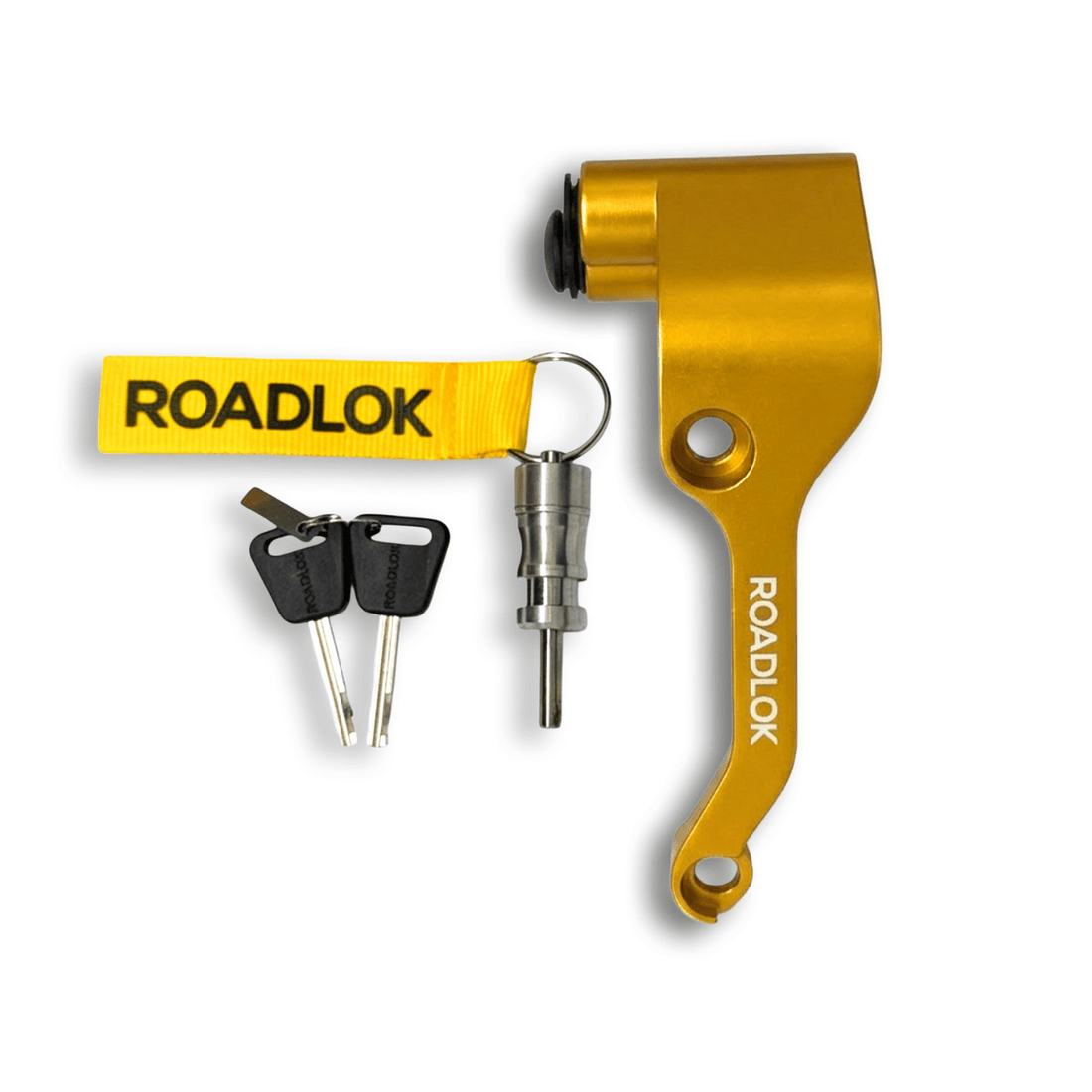 Antivol bloque-disque Roadlok anodisé doré avec BrakeBolt, deux clés et goupille de verrouillage