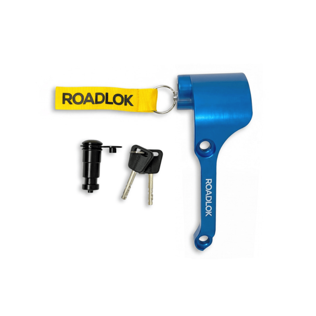 Antivol bloque-disque Roadlok anodisé bleu avec BrakeBolt, deux clés et goupille de verrouillage